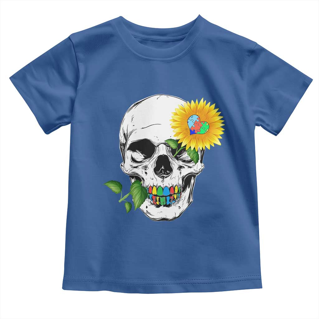 Autism Skull Sunflower Toddler T Shirt Support Autistic Puzzle Pieces Heart TS02 Royal Blue Print Your Wear