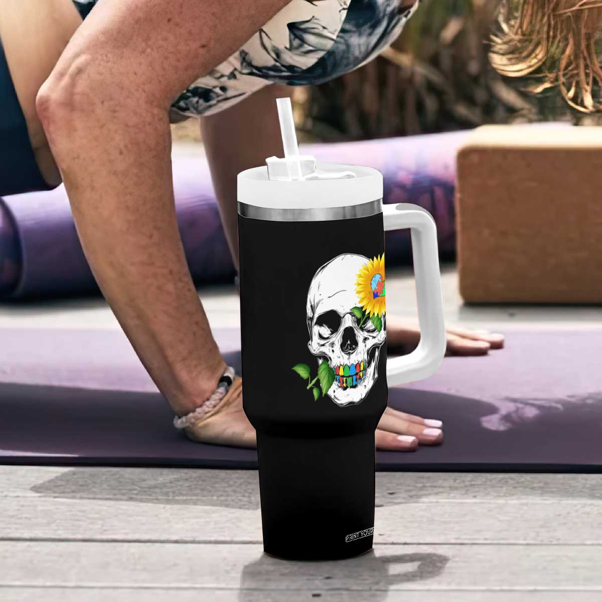 Autism Skull Sunflower Tumbler With Handle Support Autistic Puzzle Pieces Heart TS02 Print Your Wear