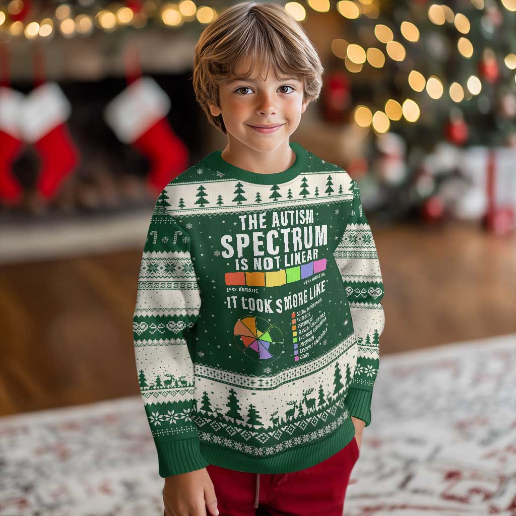 Autism Acceptance Ugly Christmas Sweater The Autism Spectrum Is Not Linear TS02 Forest Green Beige Print Your Wear