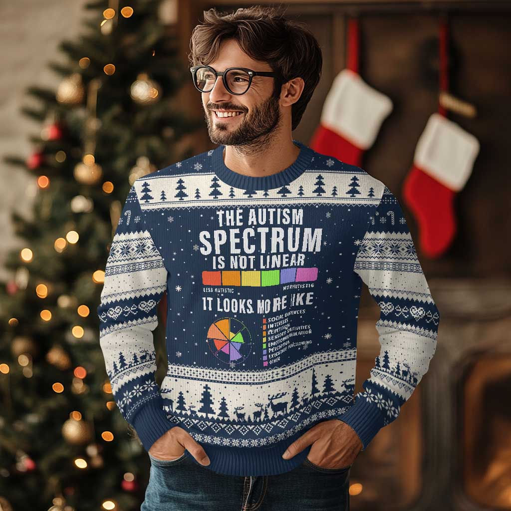 Autism Acceptance Ugly Christmas Sweater The Autism Spectrum Is Not Linear TS02 Navy Beige Print Your Wear