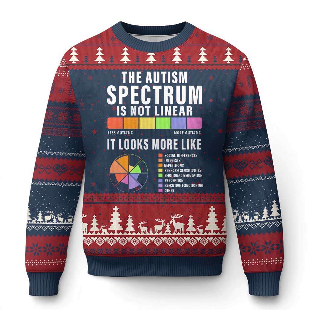 Autism Acceptance Ugly Christmas Sweater The Autism Spectrum Is Not Linear TS02 Navy Red Print Your Wear