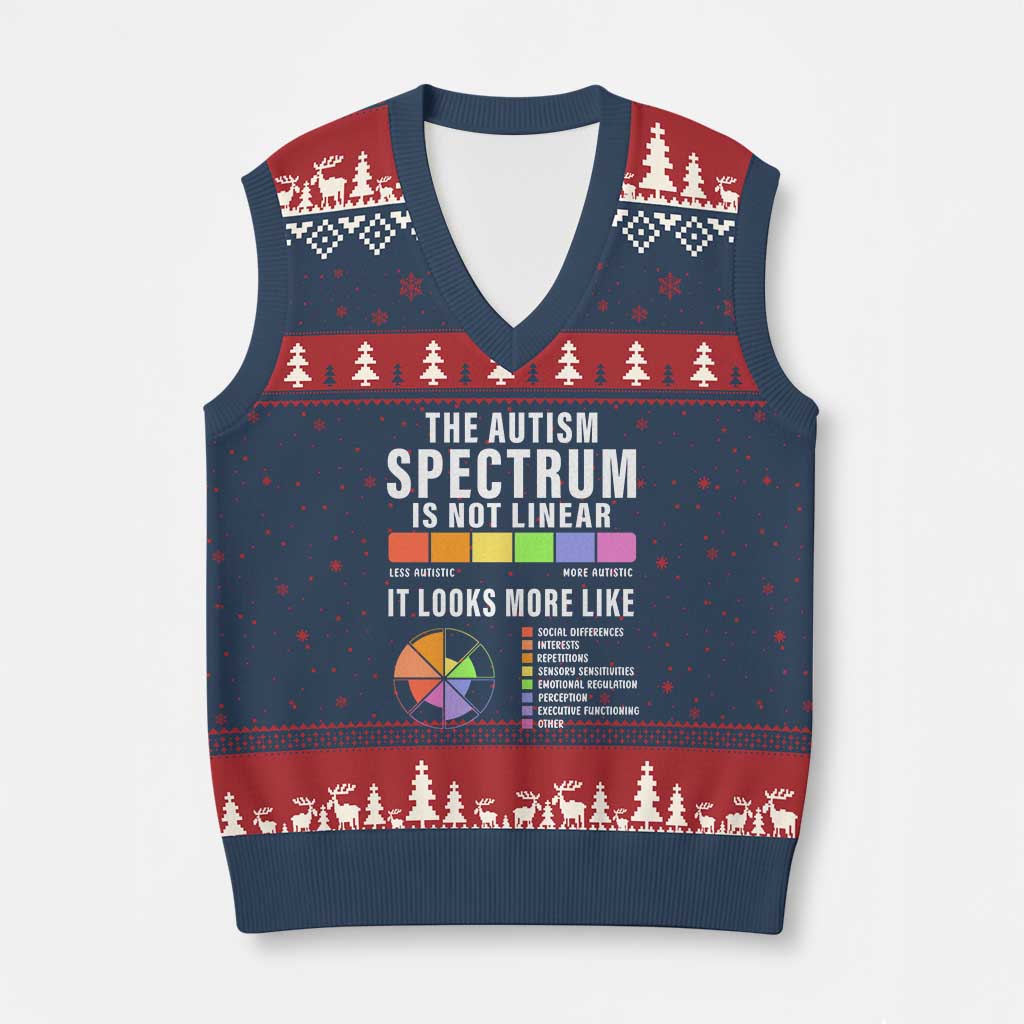 Autism Acceptance V-Neck Knit Sweater Vest The Autism Spectrum Is Not Linear TS02 Navy Red Print Your Wear