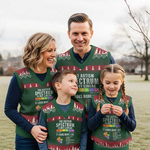 Autism Acceptance V-Neck Knit Sweater Vest The Autism Spectrum Is Not Linear TS02 Red Green Print Your Wear