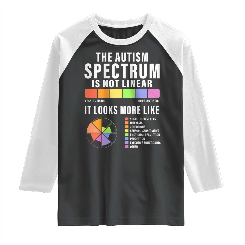 Autism Acceptance Raglan Shirt The Autism Spectrum Is Not Linear TS02 Black White Print Your Wear