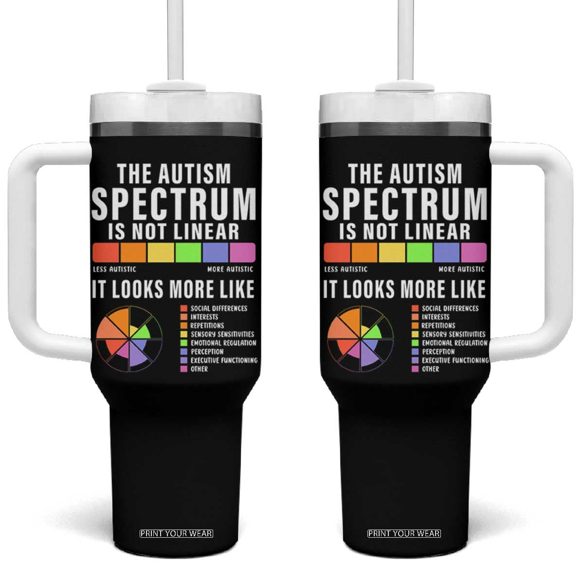 Autism Acceptance Tumbler With Handle The Autism Spectrum Is Not Linear TS02 One Size: 40 oz Black Print Your Wear