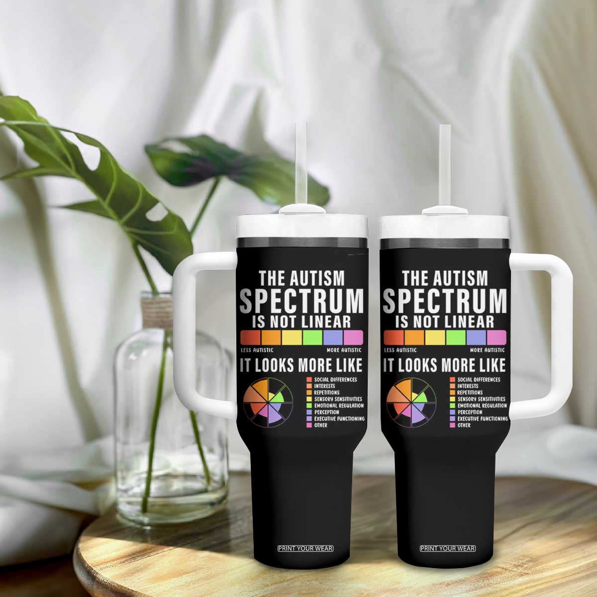 Autism Acceptance Tumbler With Handle The Autism Spectrum Is Not Linear TS02 Print Your Wear