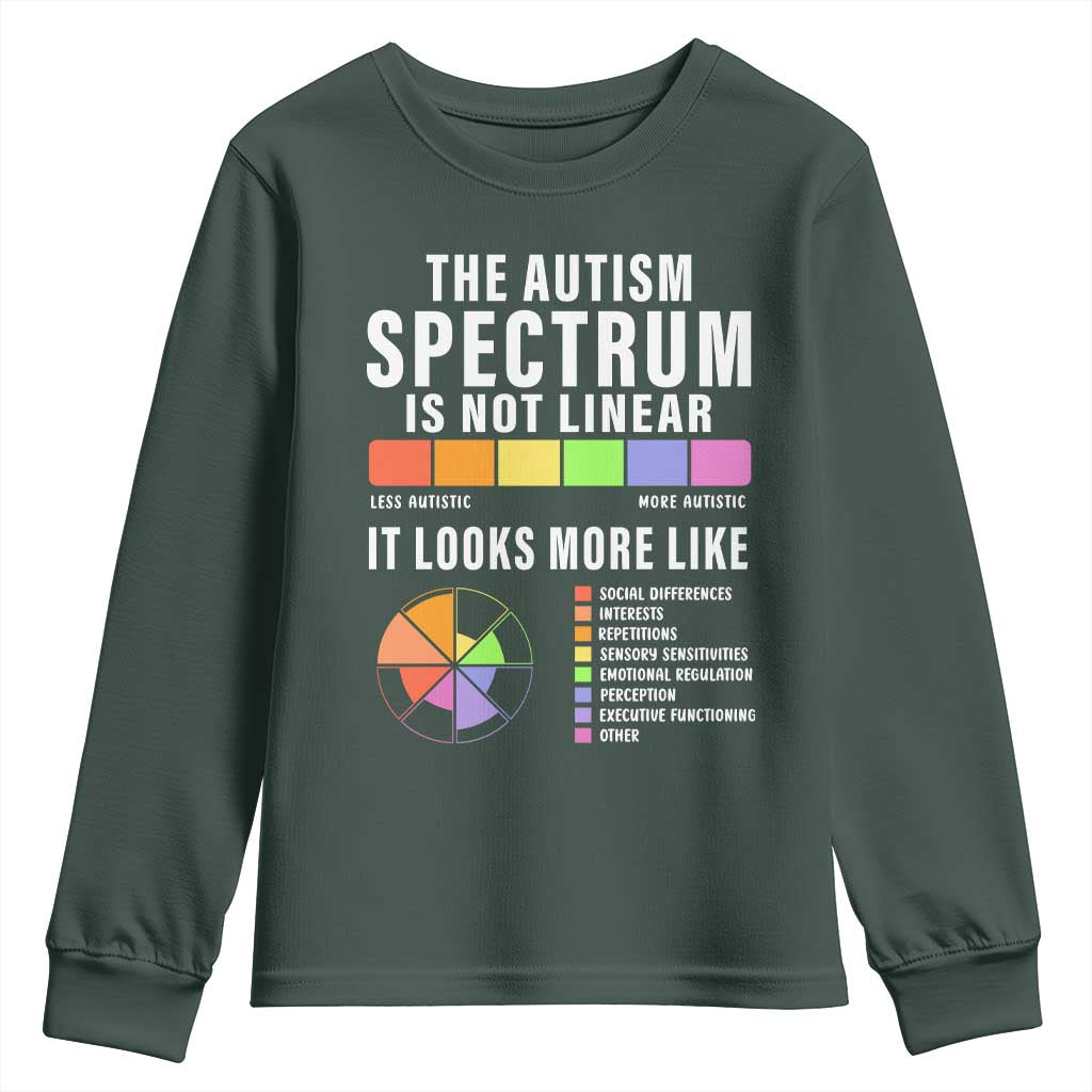 Autism Acceptance Youth Sweatshirt The Autism Spectrum Is Not Linear TS02 Dark Forest Green Print Your Wear