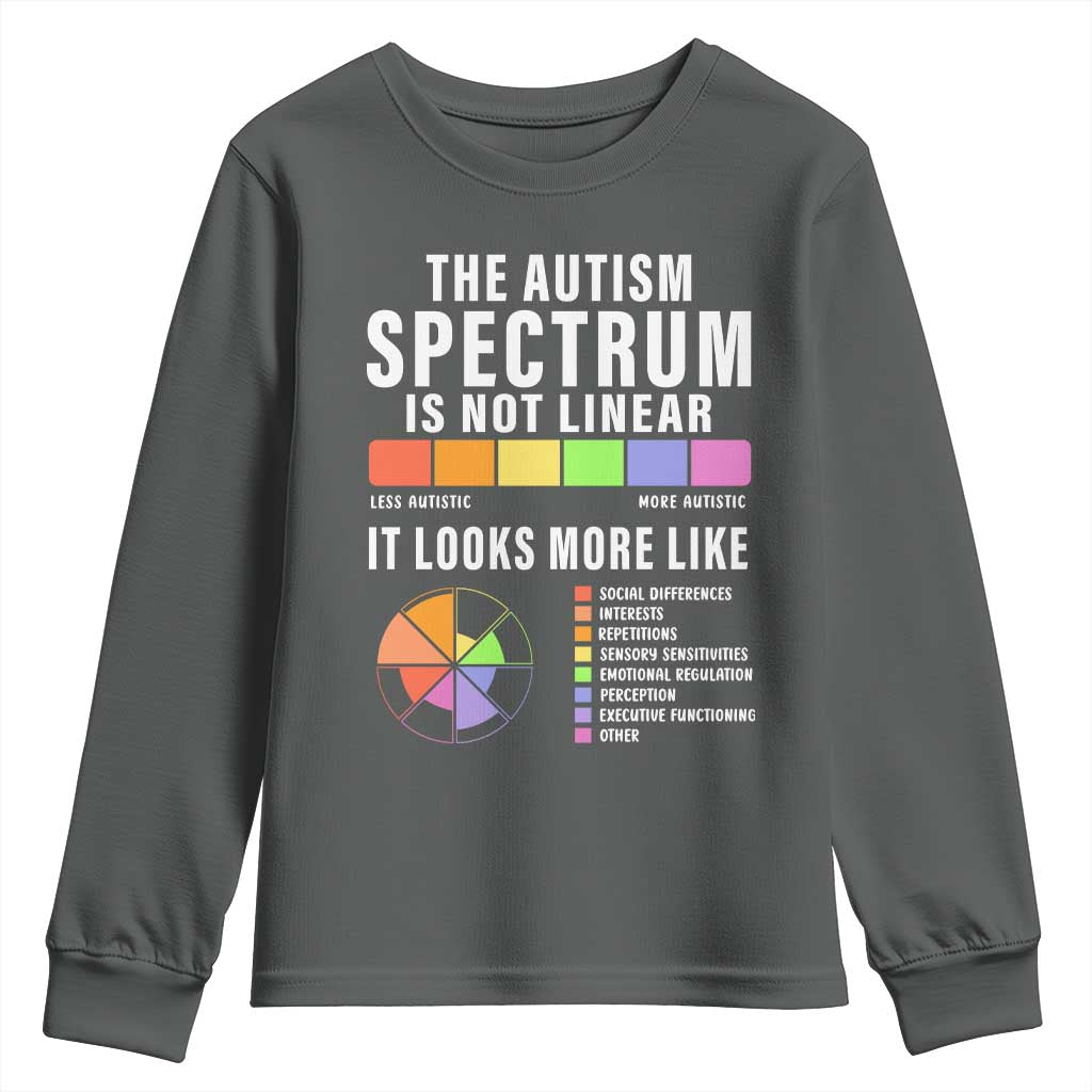 Autism Acceptance Youth Sweatshirt The Autism Spectrum Is Not Linear TS02 Dark Heather Print Your Wear