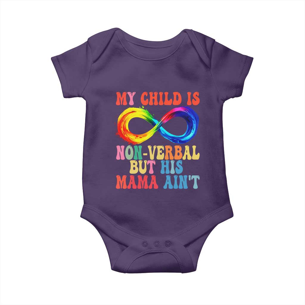 Autism Mom Baby Onesie My Child May Be Non verbal But His Mama Ain't Autism TS02 Purple Print Your Wear