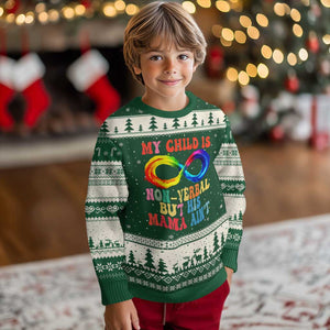 Autism Mom Ugly Christmas Sweater My Child May Be Non verbal But His Mama Ain't Autism TS02 Forest Green Beige Print Your Wear