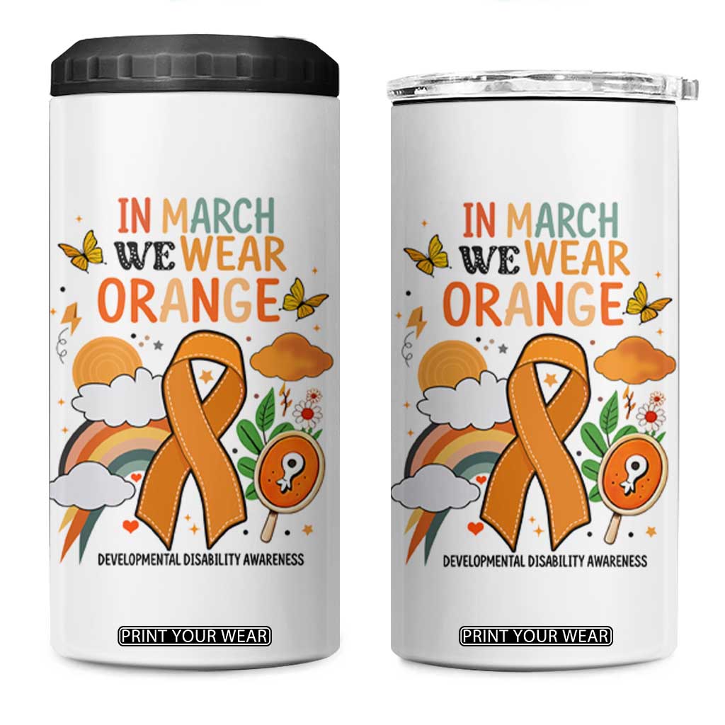 Developmental Disability Awareness 4 in 1 Can Cooler Tumbler In March We Wear Orange TS02 One Size: 16 oz White Print Your Wear