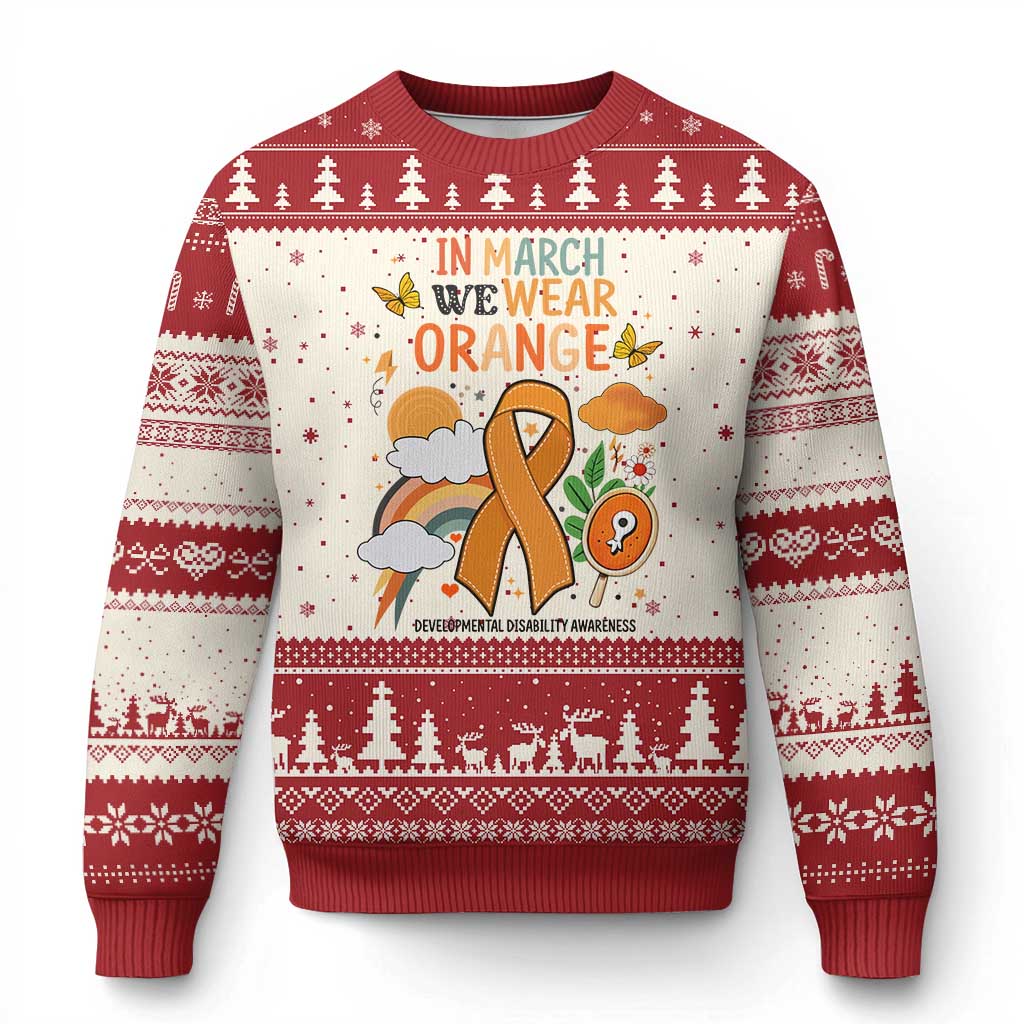 Developmental Disability Awareness Ugly Christmas Sweater In March We Wear Orange TS02 Beige Red Print Your Wear