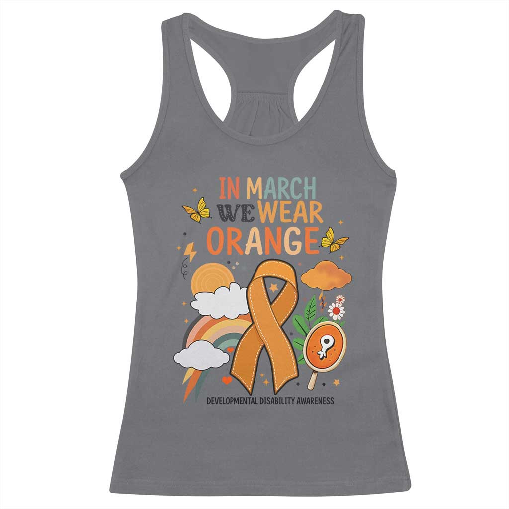 Developmental Disability Awareness Racerback Tank Top In March We Wear Orange TS02 Charcoal Print Your Wear