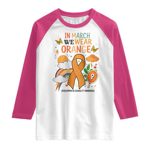 Developmental Disability Awareness Raglan Shirt In March We Wear Orange TS02 White Heliconia Print Your Wear