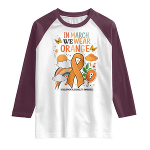 Developmental Disability Awareness Raglan Shirt In March We Wear Orange TS02 White Maroon Print Your Wear