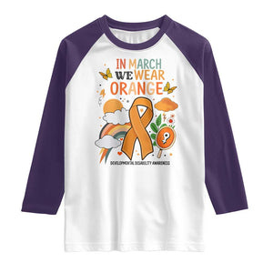 Developmental Disability Awareness Raglan Shirt In March We Wear Orange TS02 White Purple Print Your Wear