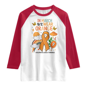 Developmental Disability Awareness Raglan Shirt In March We Wear Orange TS02 White Red Print Your Wear