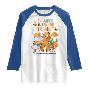 Developmental Disability Awareness Raglan Shirt In March We Wear Orange TS02 White Royal Print Your Wear