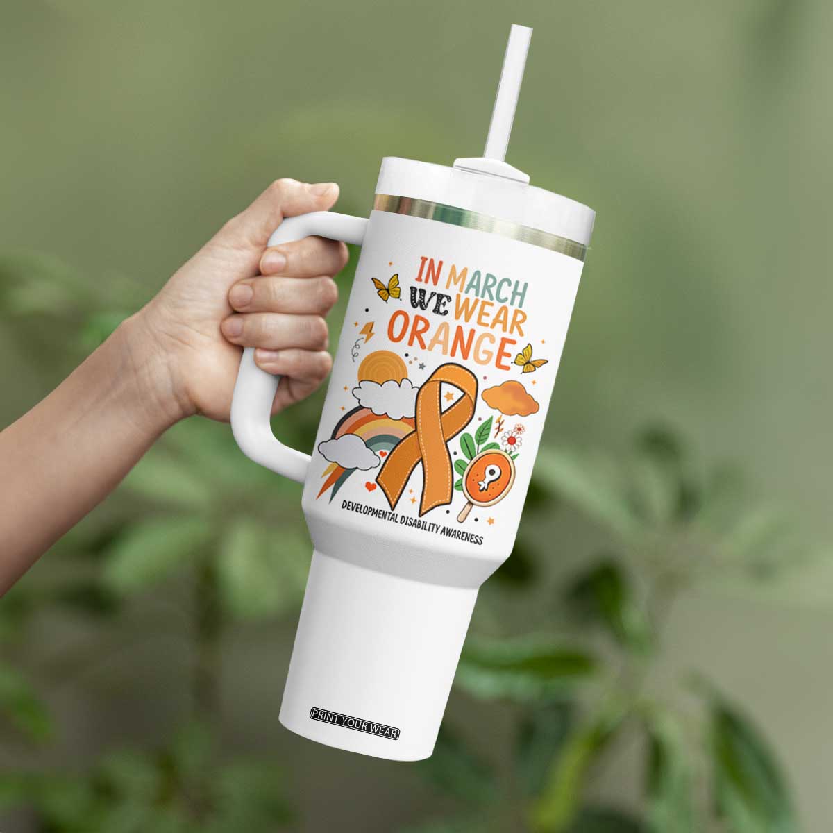 Developmental Disability Awareness Tumbler With Handle In March We Wear Orange TS02 Print Your Wear