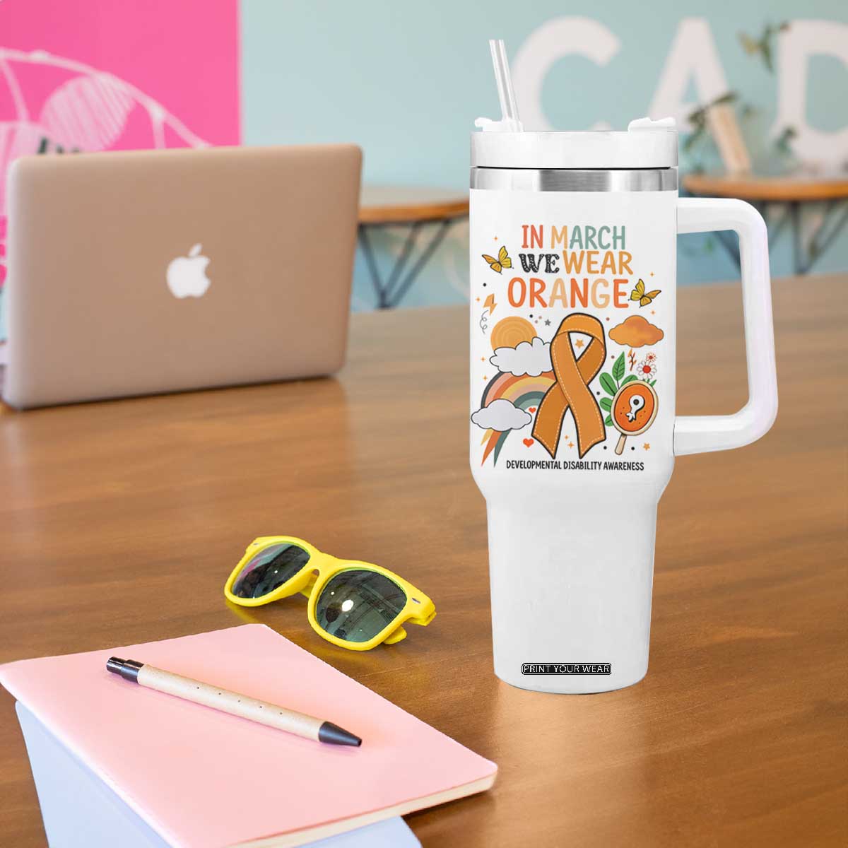 Developmental Disability Awareness Tumbler With Handle In March We Wear Orange TS02 Print Your Wear