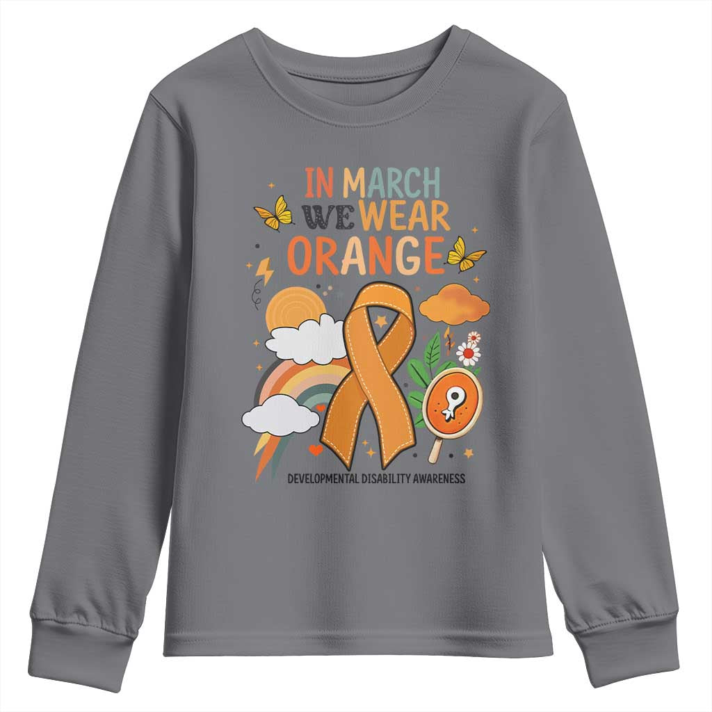 Developmental Disability Awareness Youth Sweatshirt In March We Wear Orange TS02 Charcoal Print Your Wear