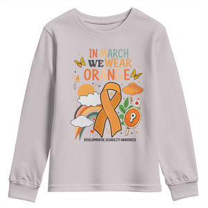 Developmental Disability Awareness Youth Sweatshirt In March We Wear Orange TS02 Ice Gray Print Your Wear