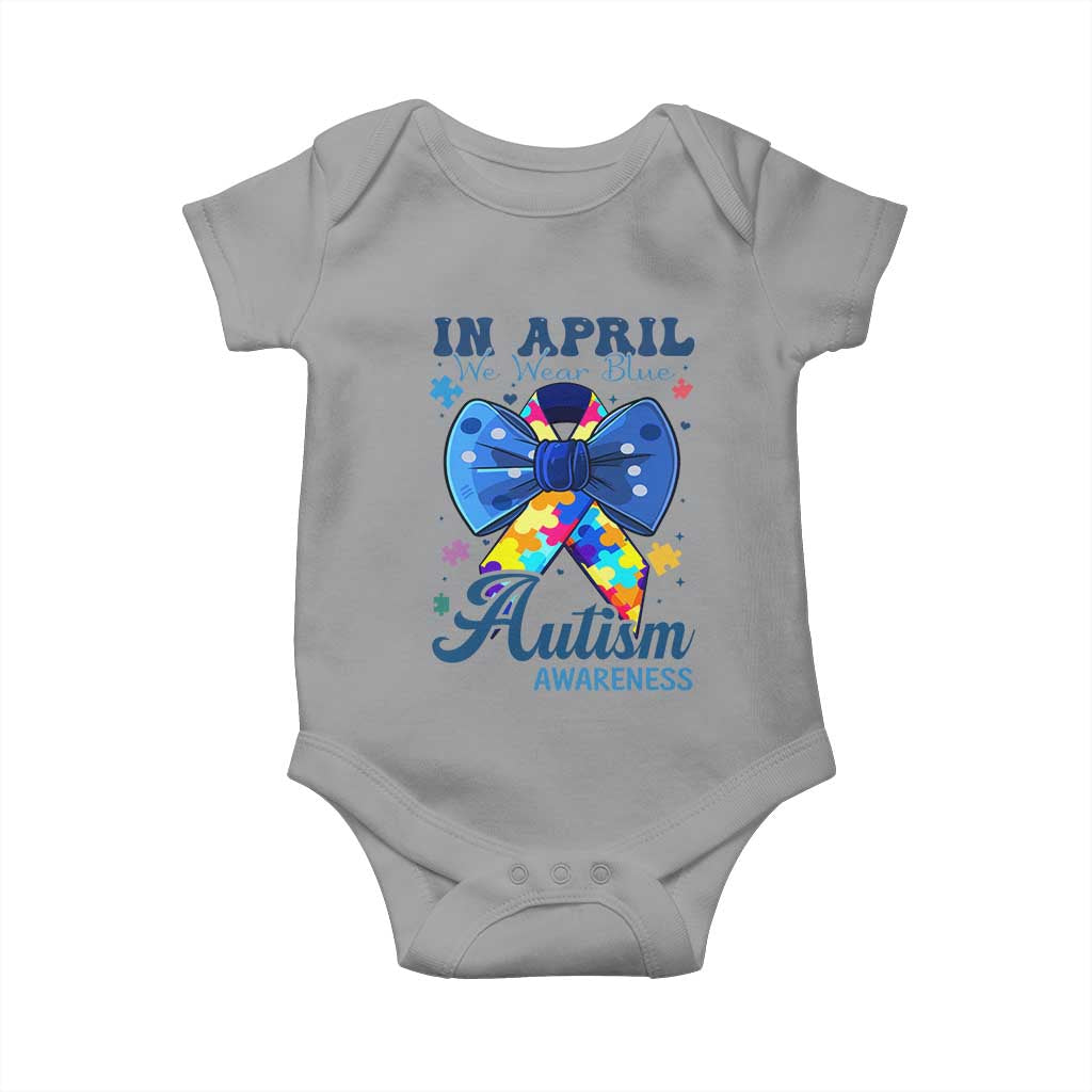 Autism Awareness Baby Onesie In April We Wear Blue Puzzle Ribbon Coquette Bow TS02 Sport Gray Print Your Wear