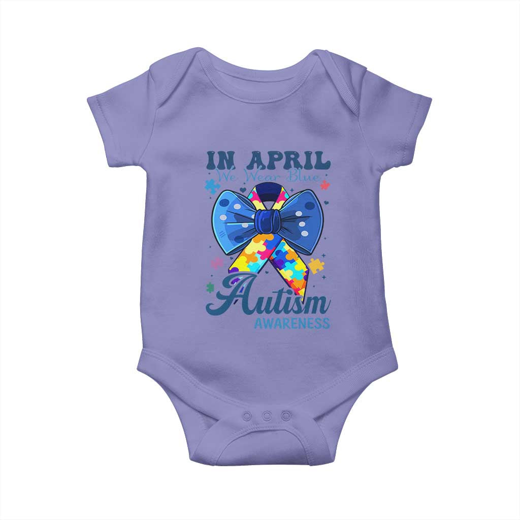 Autism Awareness Baby Onesie In April We Wear Blue Puzzle Ribbon Coquette Bow TS02 Violet Print Your Wear