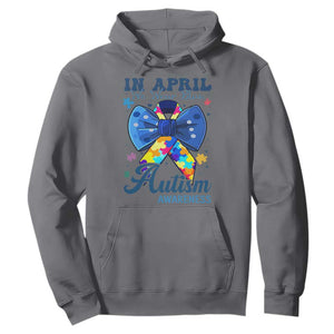 Autism Awareness Hoodie In April We Wear Blue Puzzle Ribbon Coquette Bow TS02 Charcoal Print Your Wear