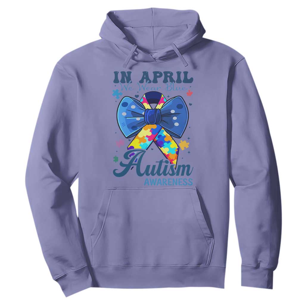 Autism Awareness Hoodie In April We Wear Blue Puzzle Ribbon Coquette Bow TS02 Violet Print Your Wear