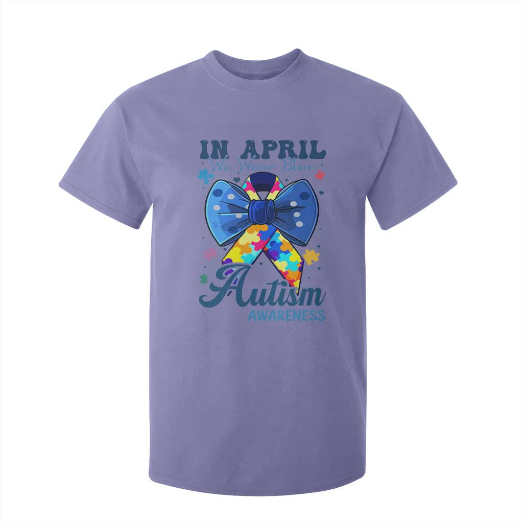 Autism Awareness T Shirt For Kid In April We Wear Blue Puzzle Ribbon Coquette Bow TS02 Violet Print Your Wear