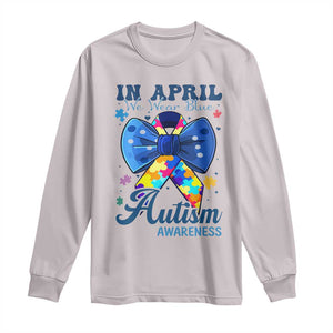 Autism Awareness Long Sleeve Shirt In April We Wear Blue Puzzle Ribbon Coquette Bow TS02 Ice Gray Print Your Wear