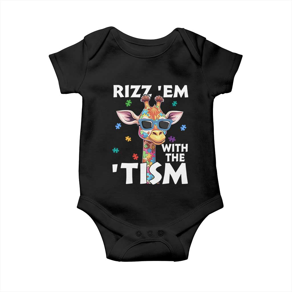 Funny Autism Giraffe Baby Onesie Rizz Em With The Tism TS02 Black Print Your Wear