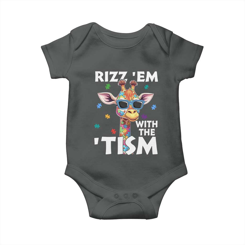 Funny Autism Giraffe Baby Onesie Rizz Em With The Tism TS02 Dark Heather Print Your Wear