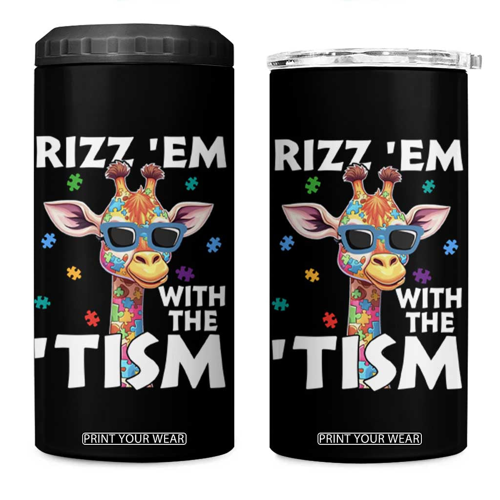 Funny Autism Giraffe 4 in 1 Can Cooler Tumbler Rizz Em With The Tism TS02 One Size: 16 oz Black Print Your Wear
