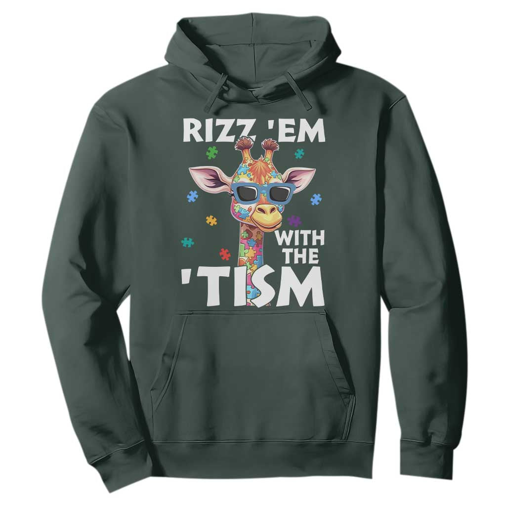Funny Autism Giraffe Hoodie Rizz Em With The Tism TS02 Dark Forest Green Print Your Wear