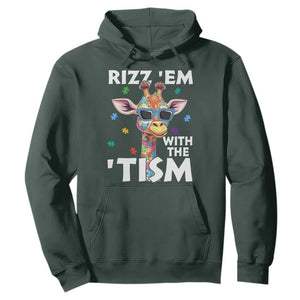 Funny Autism Giraffe Hoodie Rizz Em With The Tism TS02 Dark Forest Green Print Your Wear