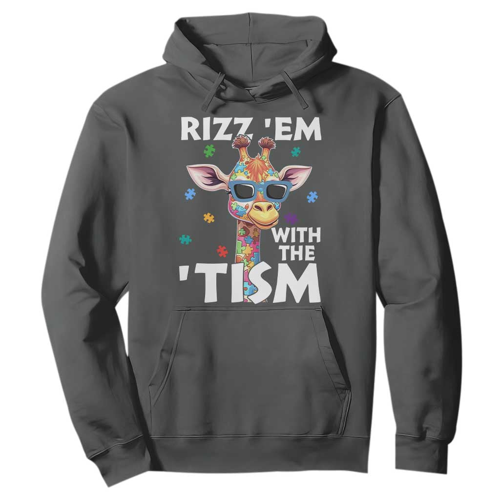 Funny Autism Giraffe Hoodie Rizz Em With The Tism TS02 Dark Heather Print Your Wear