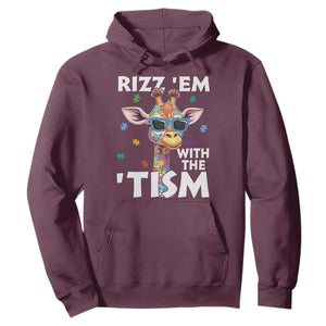 Funny Autism Giraffe Hoodie Rizz Em With The Tism TS02 Maroon Print Your Wear