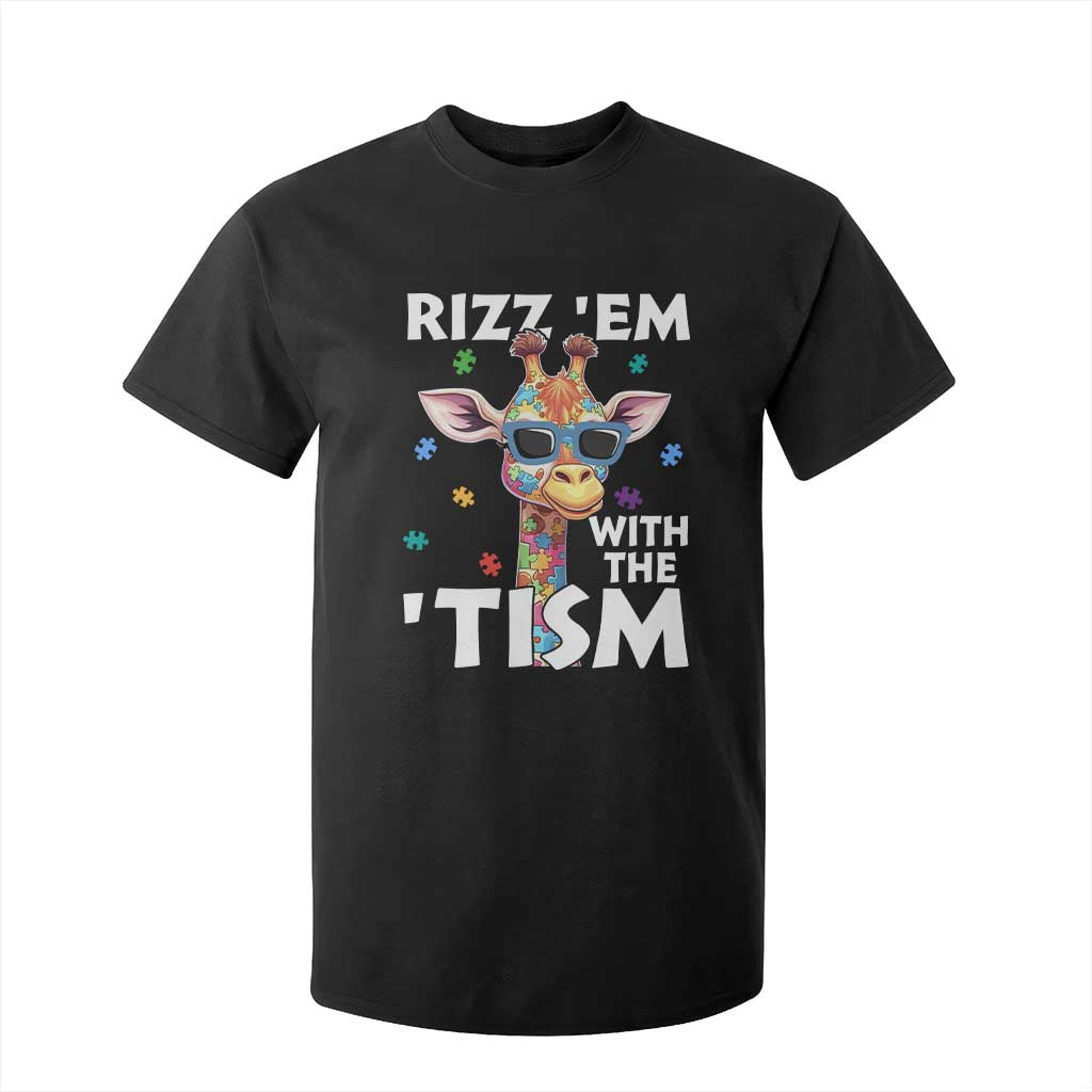 Funny Autism Giraffe T Shirt For Kid Rizz Em With The Tism TS02 Black Print Your Wear