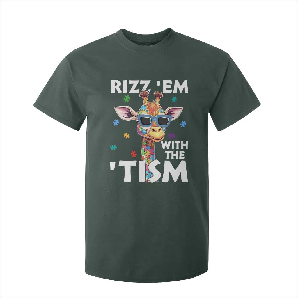 Funny Autism Giraffe T Shirt For Kid Rizz Em With The Tism TS02 Dark Forest Green Print Your Wear