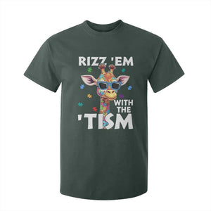 Funny Autism Giraffe T Shirt For Kid Rizz Em With The Tism TS02 Dark Forest Green Print Your Wear