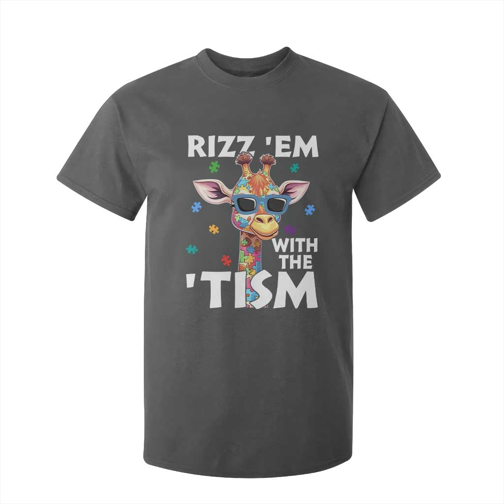 Funny Autism Giraffe T Shirt For Kid Rizz Em With The Tism TS02 Dark Heather Print Your Wear