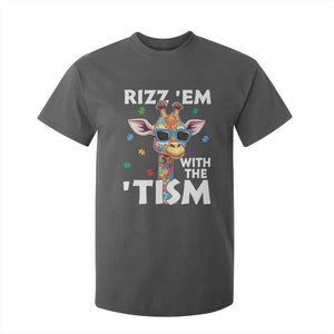 Funny Autism Giraffe T Shirt For Kid Rizz Em With The Tism TS02 Dark Heather Print Your Wear