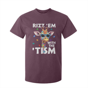 Funny Autism Giraffe T Shirt For Kid Rizz Em With The Tism TS02 Maroon Print Your Wear
