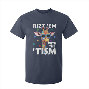 Funny Autism Giraffe T Shirt For Kid Rizz Em With The Tism TS02 Navy Print Your Wear