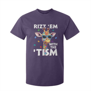 Funny Autism Giraffe T Shirt For Kid Rizz Em With The Tism TS02 Purple Print Your Wear
