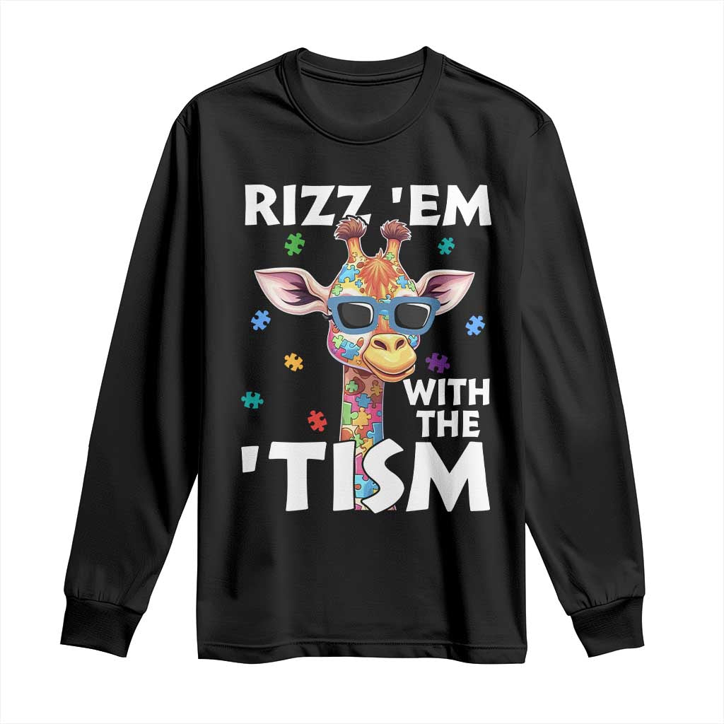 Funny Autism Giraffe Long Sleeve Shirt Rizz Em With The Tism TS02 Black Print Your Wear