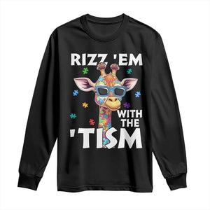 Funny Autism Giraffe Long Sleeve Shirt Rizz Em With The Tism TS02 Black Print Your Wear