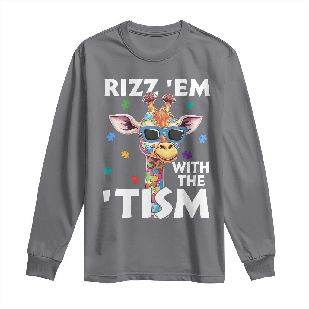 Funny Autism Giraffe Long Sleeve Shirt Rizz Em With The Tism TS02 Charcoal Print Your Wear